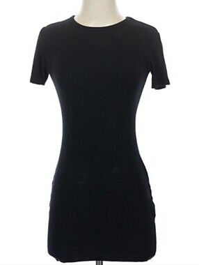 THEORY Rare Ribbed Tiny Tshirt Cotton Black Dress Small Scoop Neck Mini Rib